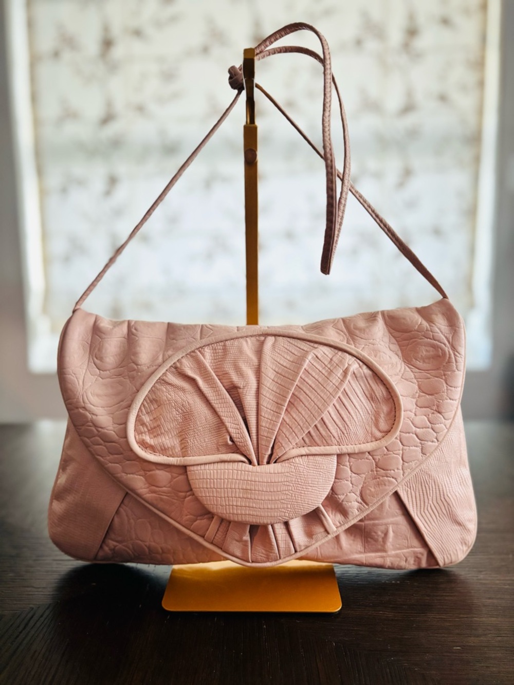 Vintage Pink Faux Croc Crossbody Shoulder Bag Clutch Y2K Coquette